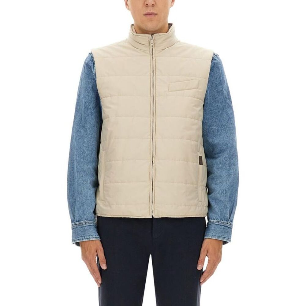 FAY Quilted Stand Collar Vest Men Beige Vests